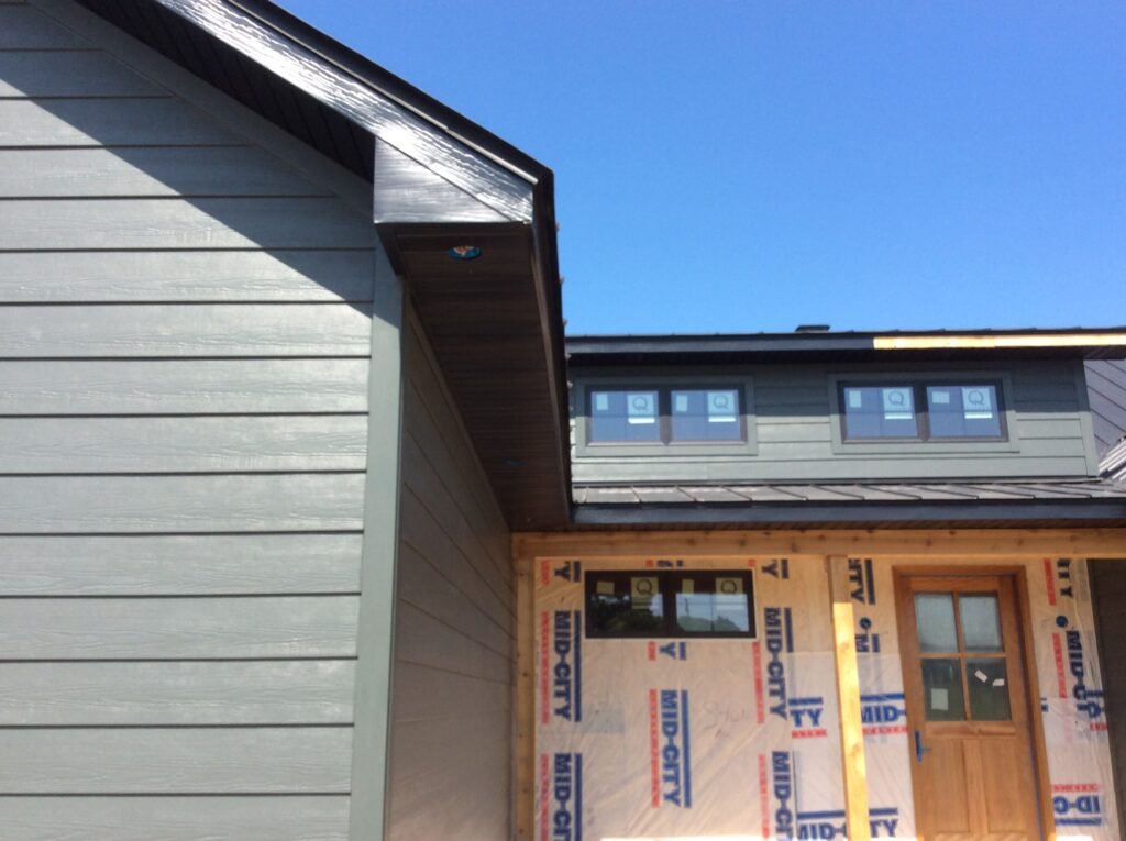 Lights on a house being built