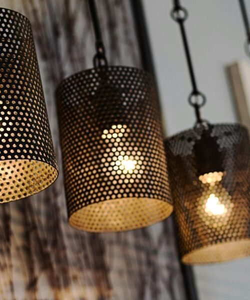 Four Black Turned on Pendant Lamps